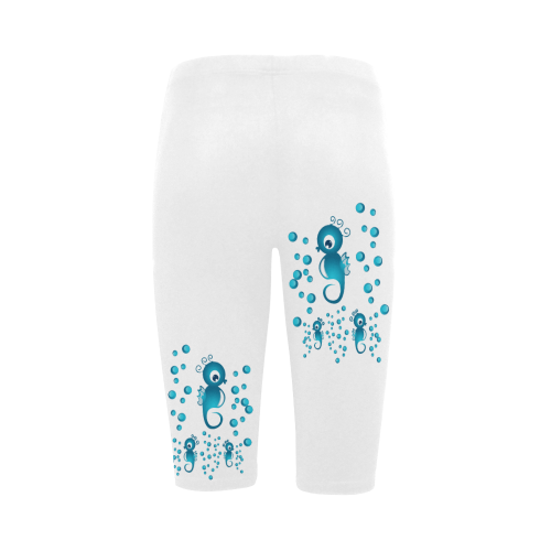 Sea horses in blue Hestia Cropped Leggings (Model L03)