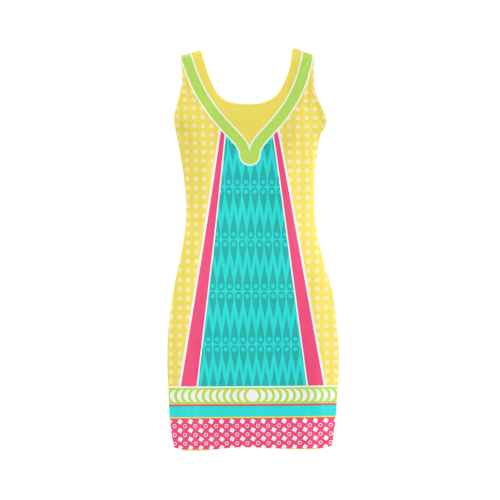 bright colored ethnic abstract patterns Medea Vest Dress (Model D06)