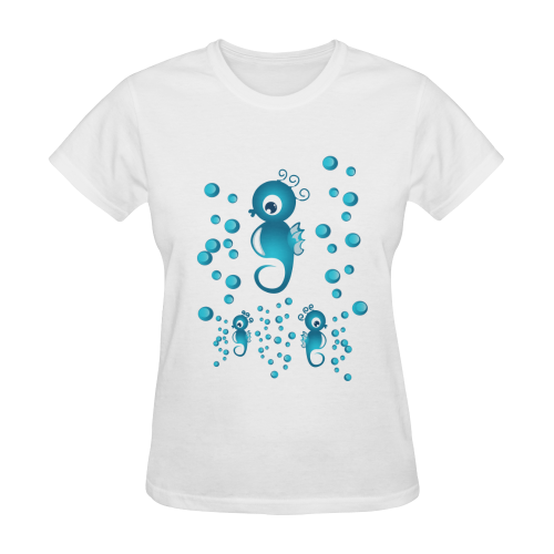 Sea horses in blue Sunny Women's T-shirt (Model T05)