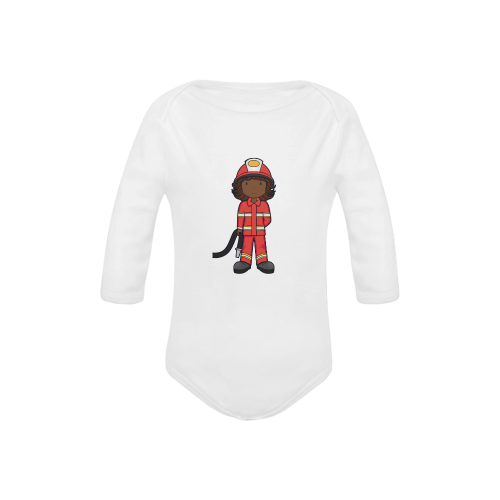 Fire fighter - Fire girl gear when I grow up Baby Powder Organic Long Sleeve One Piece (Model T27)