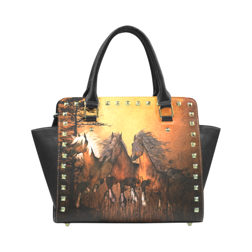 Horses Rivet Shoulder Handbag (Model 1645)