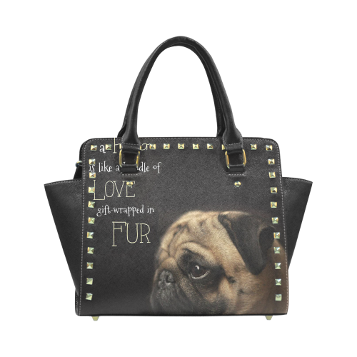 Cute Pug Rivet Shoulder Handbag (Model 1645)