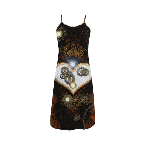 Steampunk, heart, clocks and gears Alcestis Slip Dress (Model D05)