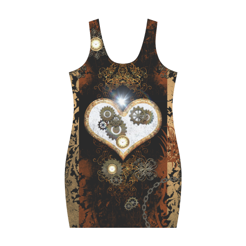 Steampunk, heart, clocks and gears Medea Vest Dress (Model D06)