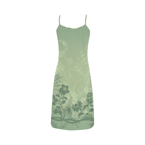 Soft green flowers Alcestis Slip Dress (Model D05)