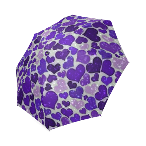 sparkling hearts blue Foldable Umbrella (Model U01)