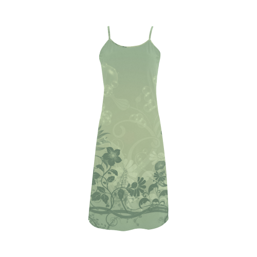 Soft green flowers Alcestis Slip Dress (Model D05)