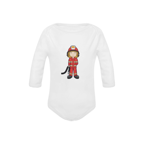 Fire fighter - girl gear when I grow up Baby Powder Organic Long Sleeve One Piece (Model T27)