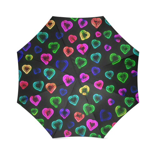 blurry neon hearts Foldable Umbrella (Model U01)