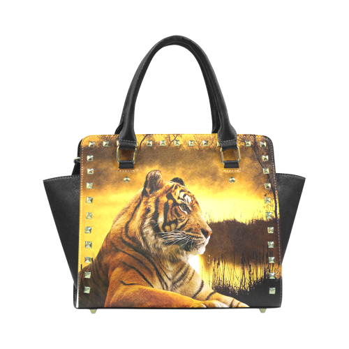 Tiger and Sunset Rivet Shoulder Handbag (Model 1645)