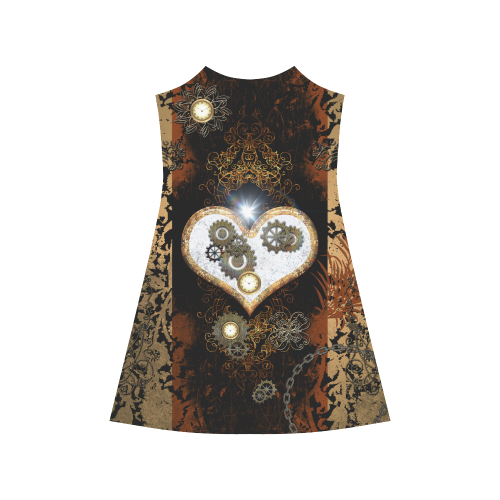 Steampunk, heart, clocks and gears Alcestis Slip Dress (Model D05)