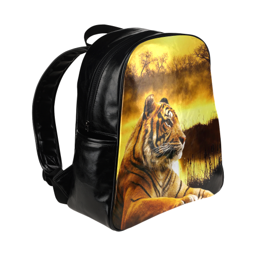 Tiger and Sunset Multi-Pockets Backpack (Model 1636)