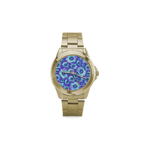 flashy blue flowers Custom Gilt Watch(Model 101)