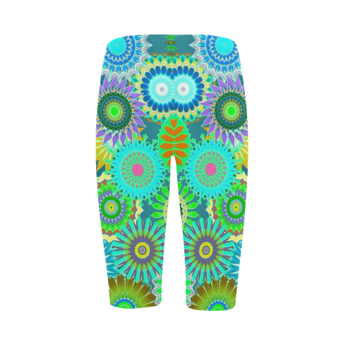 Funky flowers green Hestia Cropped Leggings (Model L03)