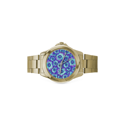 flashy blue flowers Custom Gilt Watch(Model 101)