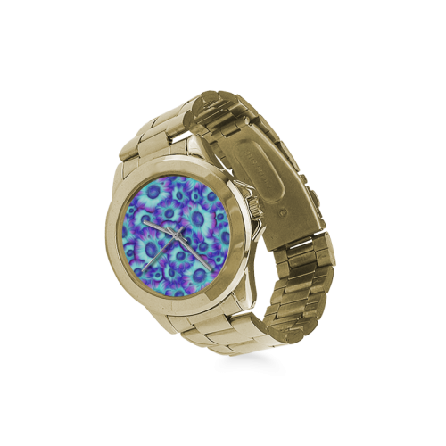 flashy blue flowers Custom Gilt Watch(Model 101)