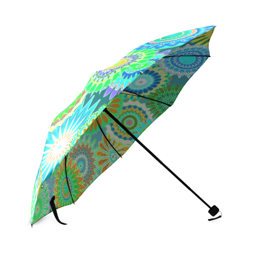Funky flowers green Foldable Umbrella (Model U01)