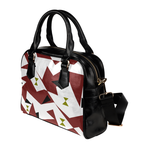 Geometrical pattern,red,black,white triangle Shoulder Handbag (Model 1634)