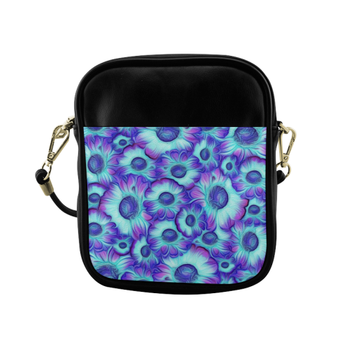 flashy blue flowers Sling Bag (Model 1627)