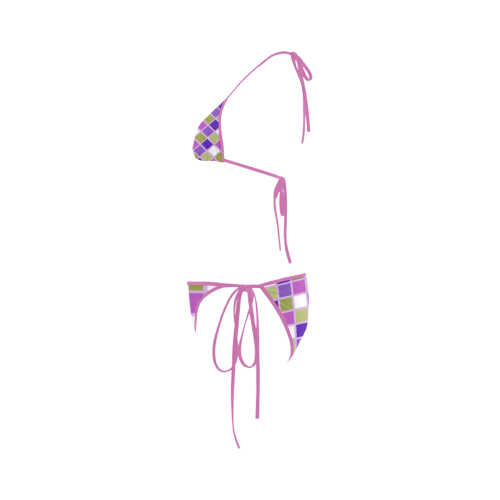 Harlequin Sage Green Lavender Purple Color Tiles Custom Bikini Swimsuit