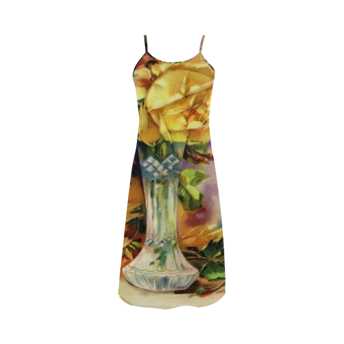 Vintage Vase and Yellow Roses Alcestis Slip Dress (Model D05)