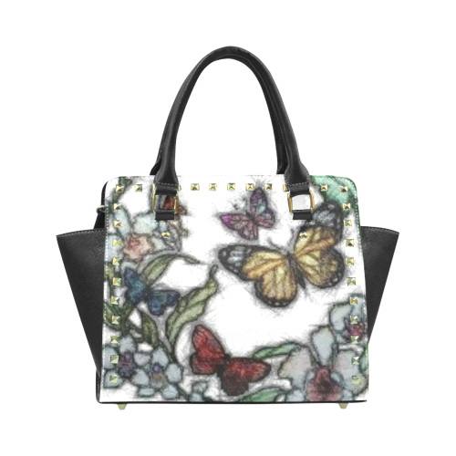 Butterflies and Flowers Rivet Shoulder Handbag (Model 1645)