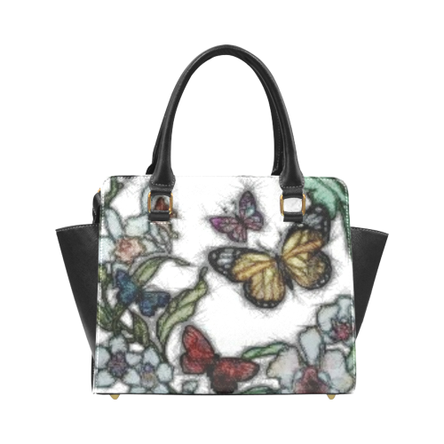 Butterflies and Flowers Rivet Shoulder Handbag (Model 1645)