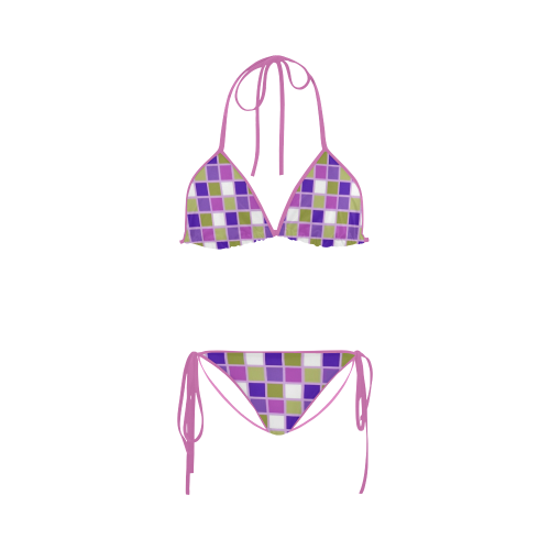 Harlequin Sage Green Lavender Purple Color Tiles Custom Bikini Swimsuit