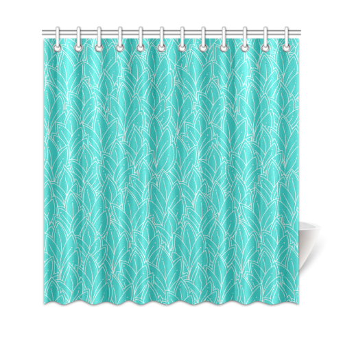 doodle leaf pattern turquoise teal white Shower Curtain 69"x72"
