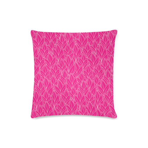 doodle leaf pattern hot pink & white Custom Zippered Pillow Case 16"x16"(Twin Sides)
