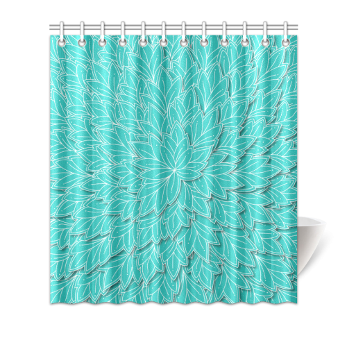 floating leaf pattern turquoise teal white Shower Curtain 66"x72"