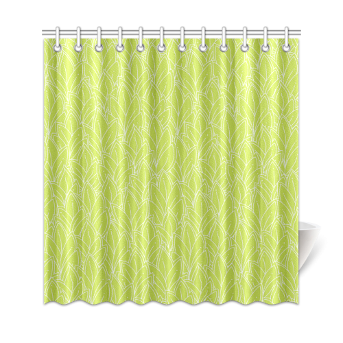 doodle leaf pattern spring green white nature Shower Curtain 69"x72"