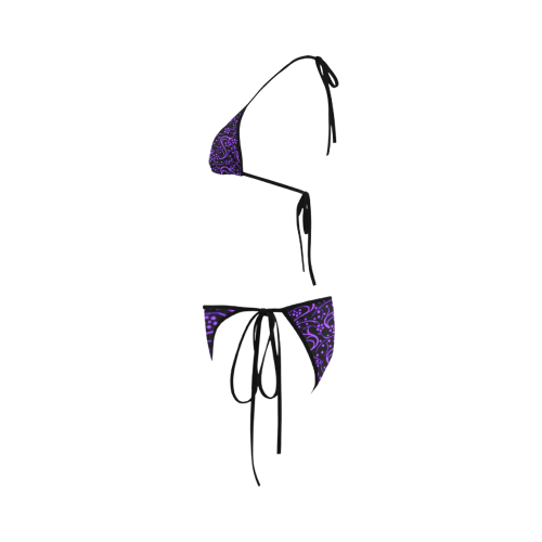 Vintage Swirl Floral Purple Black Custom Bikini Swimsuit