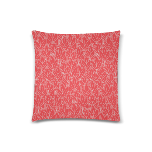 doodle leaf pattern poppy red white Custom Zippered Pillow Case 18"x18" (one side)