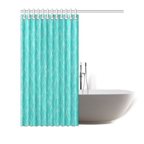 doodle leaf pattern turquoise teal white Shower Curtain 66"x72"