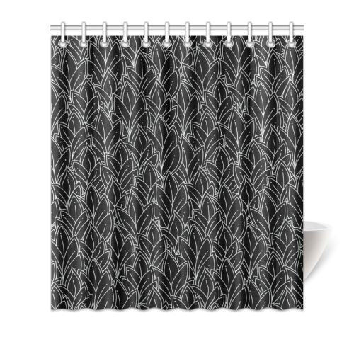 doodle leaf pattern black & white Shower Curtain 66"x72"