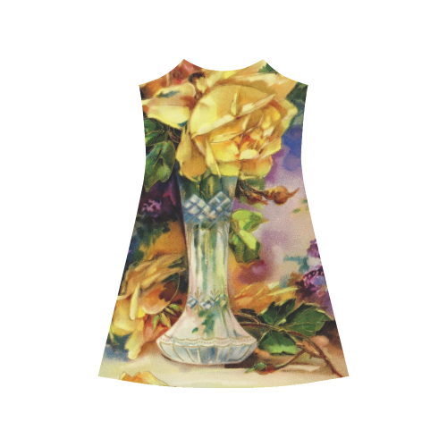 Vintage Vase and Yellow Roses Alcestis Slip Dress (Model D05)