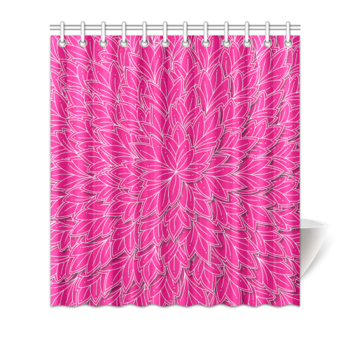 hot pink white floating leaf patttern Shower Curtain 66"x72"