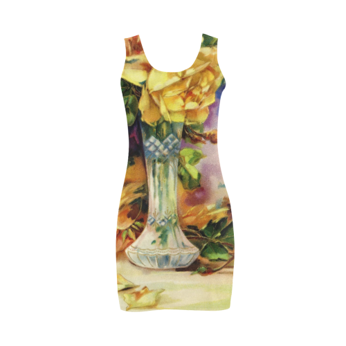 Vintage Vase and Yellow Roses Medea Vest Dress (Model D06)