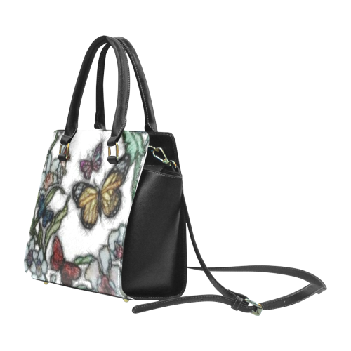 Butterflies and Flowers Rivet Shoulder Handbag (Model 1645)