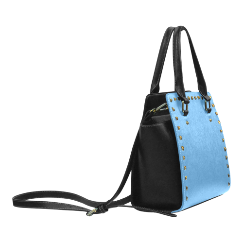 Azure Blue Color Accent Rivet Shoulder Handbag (Model 1645)