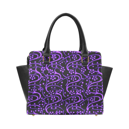 Vintage Swirl Floral Purple Black Rivet Shoulder Handbag (Model 1645)
