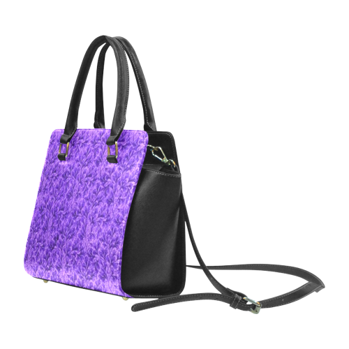 Vintage Floral Lace Leaf Amethyst Purple Rivet Shoulder Handbag (Model 1645)