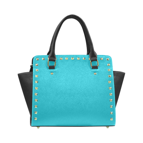 Peacock Blue Color Accent Rivet Shoulder Handbag (Model 1645)