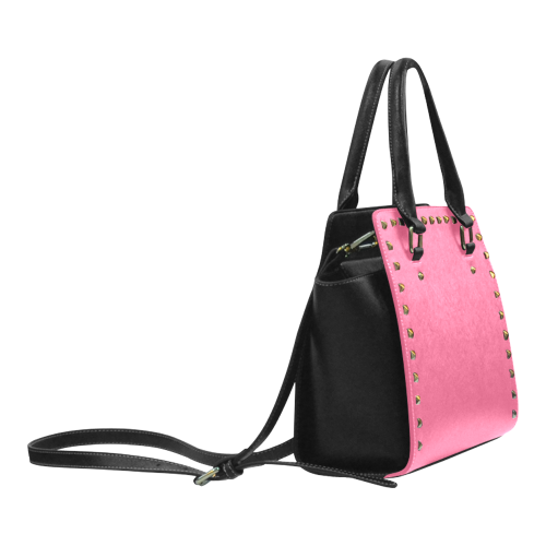 Hot Pink Color Accent Rivet Shoulder Handbag (Model 1645)