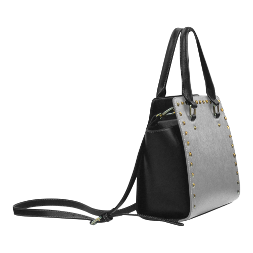 Steel Gray Color Accent Rivet Shoulder Handbag (Model 1645)