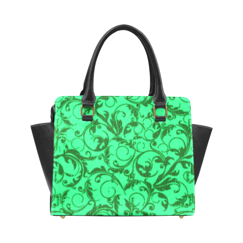 Vintage Swirls Green Rivet Shoulder Handbag (Model 1645)