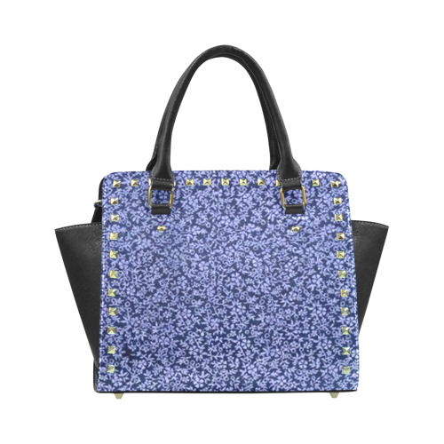 Vintage Floral Cerulean Blue Rivet Shoulder Handbag (Model 1645)