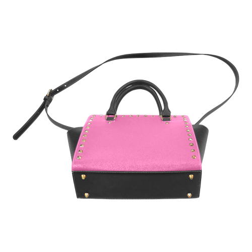 Raspberry Rose Color Accent Rivet Shoulder Handbag (Model 1645)