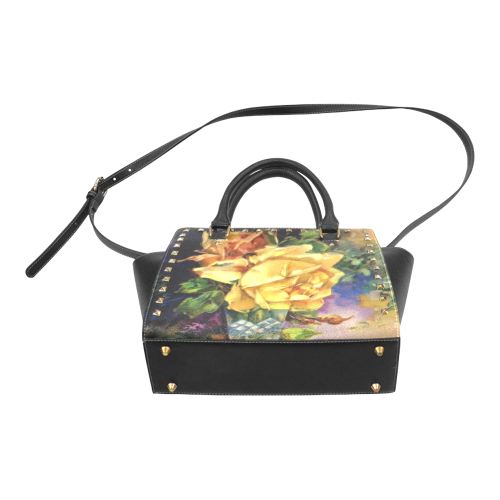 Vintage Vase and Yellow Roses Rivet Shoulder Handbag (Model 1645)